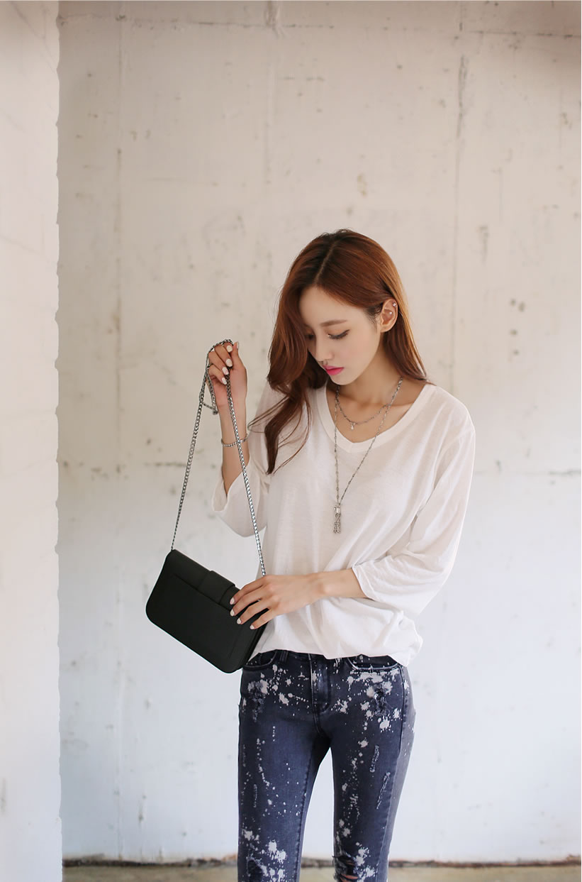 每日一珠 孙允珠白色百搭中袖打底t恤