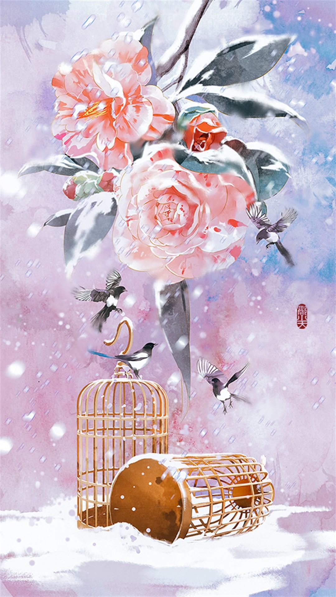 中式唯美古风手绘插画,上次粉丝说要中式,超高清手机壁纸献上!