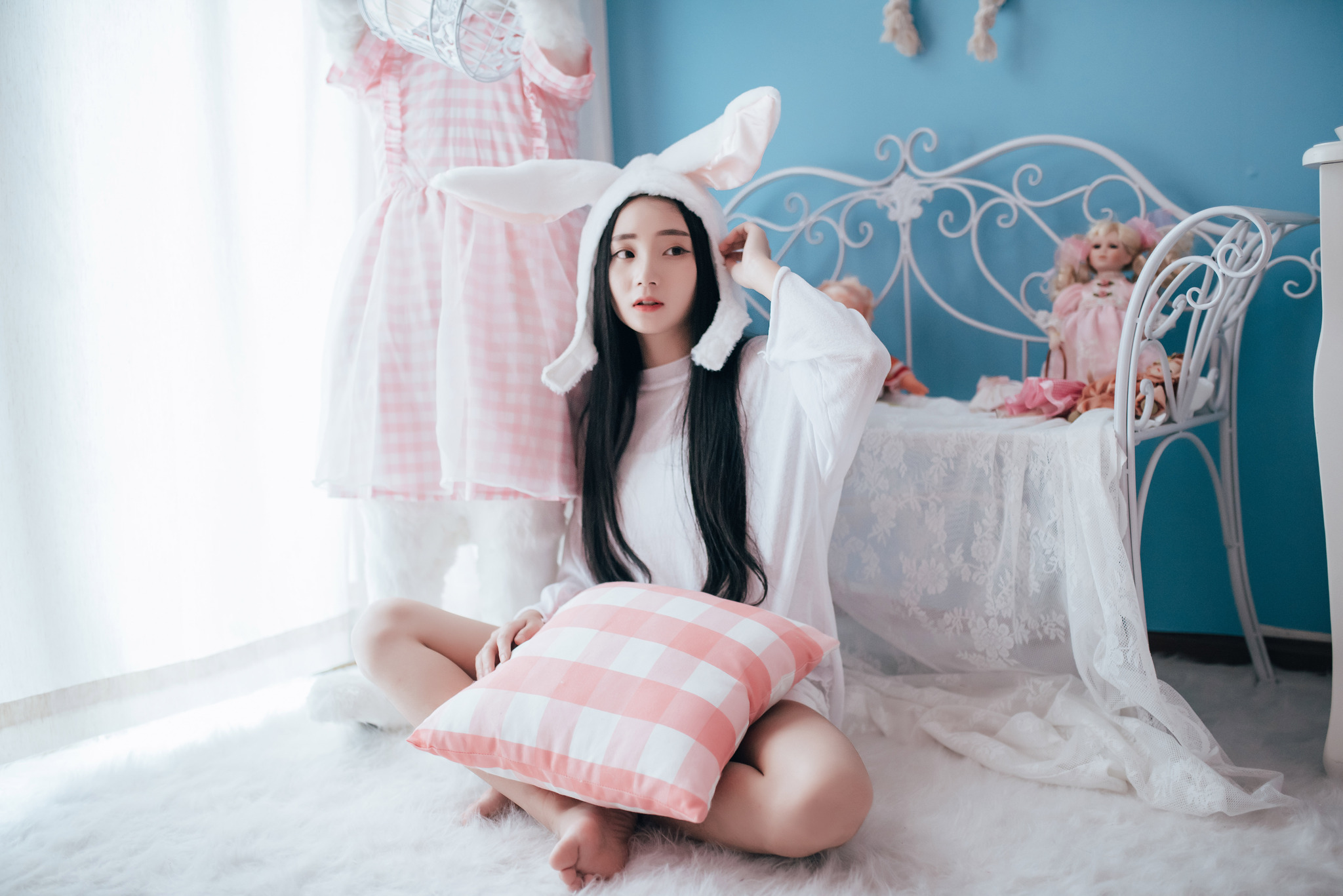 艺术摄影:粉红女郎,可爱的兔宝宝模特!