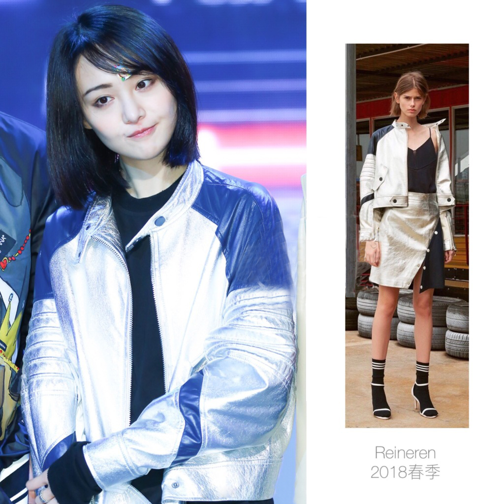 郑爽现身这就是铁甲探班会,穿银色皮衣,清新短发甜美利落