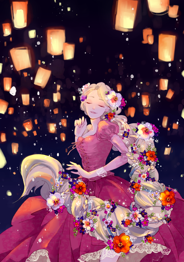 当迪士尼公主变为唯美的画风时,粉色系的长发公主简直太美了!