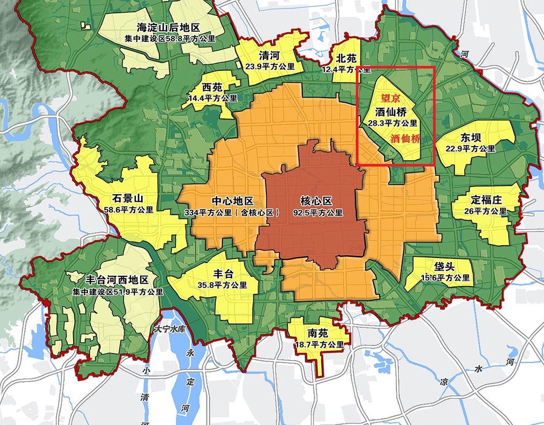 北京市区东北部的酒仙桥组团,道路为何多是45度的?