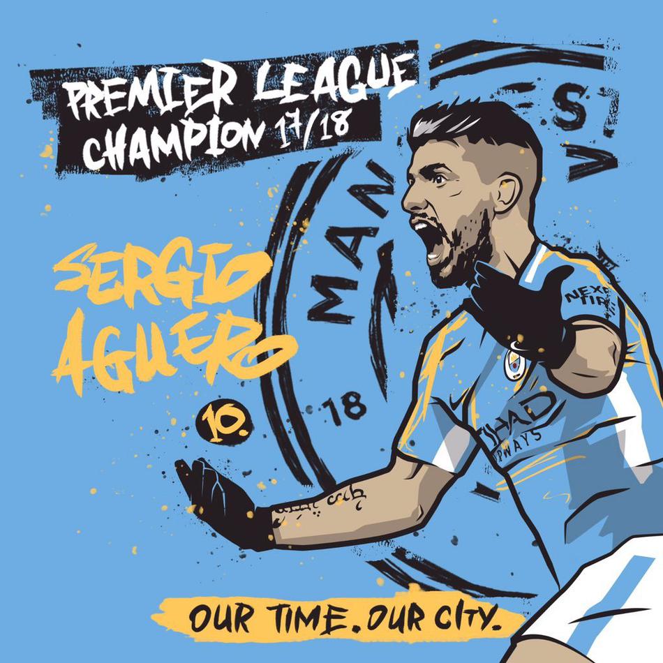 曼城夺冠超萌漫画海报!