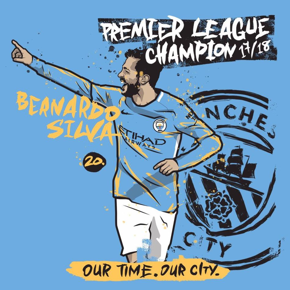 曼城夺冠超萌漫画海报!