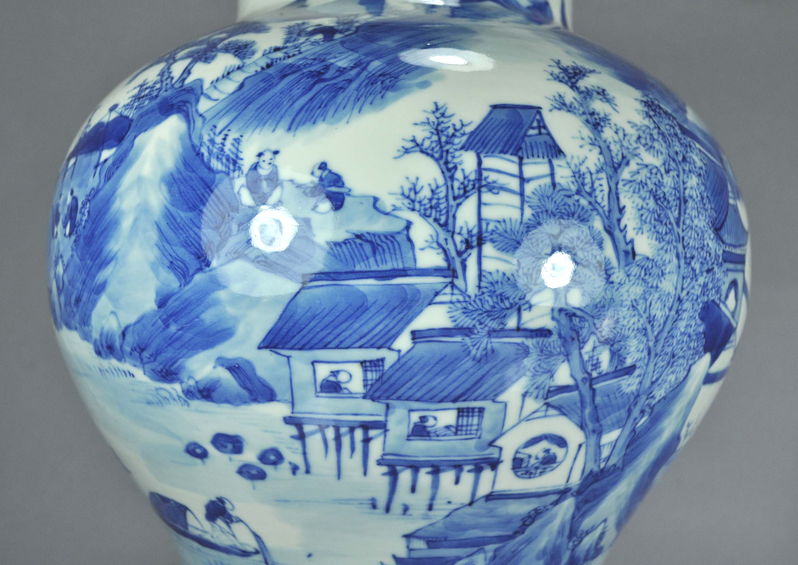 清光绪 青花渔樵耕读纹将军罐高27cm 全品市场估计6000