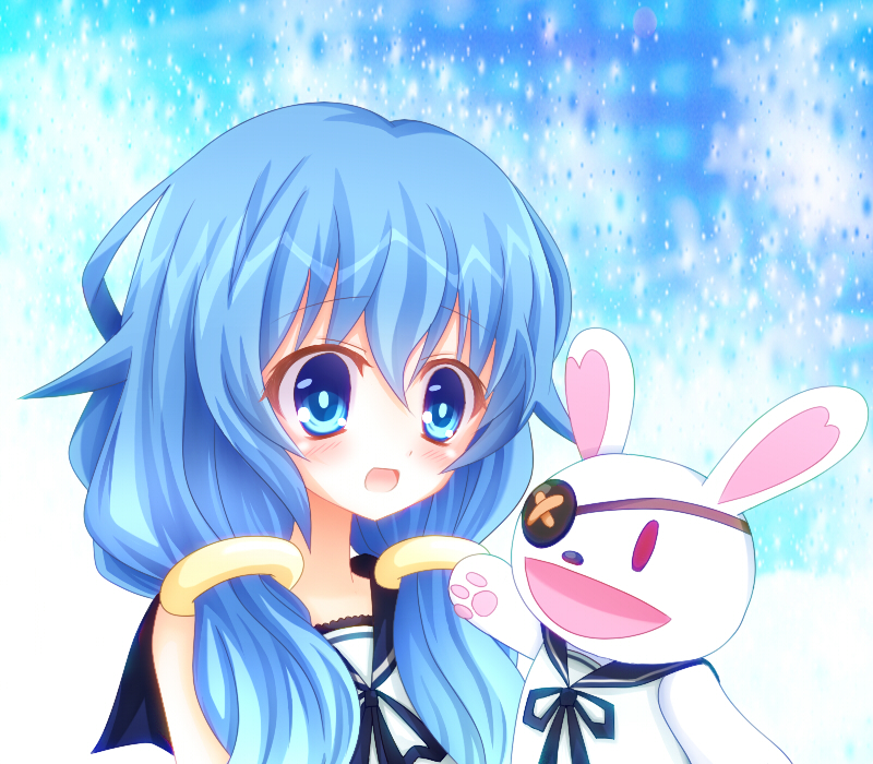 插画:手拿兔子手偶的蓝发精灵-四糸乃
