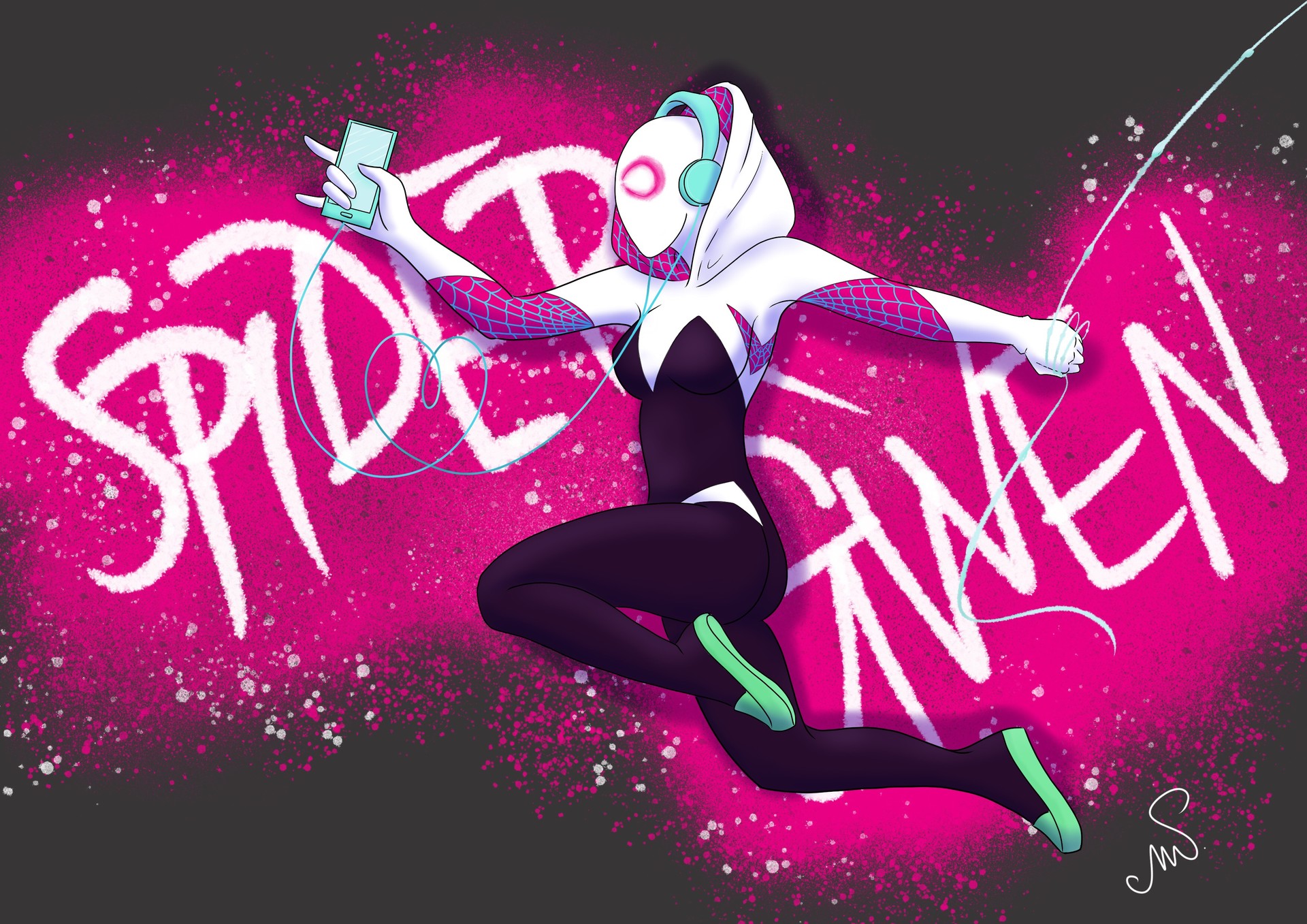 网络大神所绘蜘蛛格温!很适合做壁纸