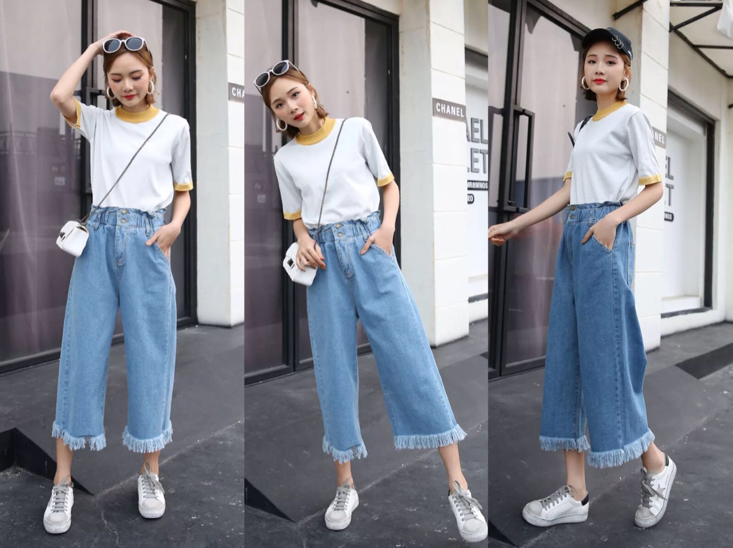 今年流行浅色牛仔阔腿裤,配一双小白鞋,才是夏季最百搭的穿法!