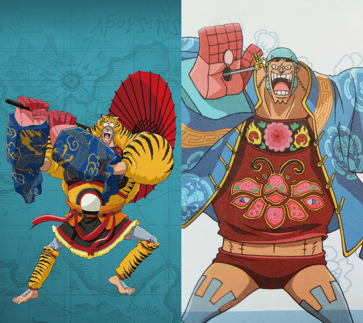 草帽一伙的2种中国风对比,索隆堪比大将军,罗宾变身王妃!