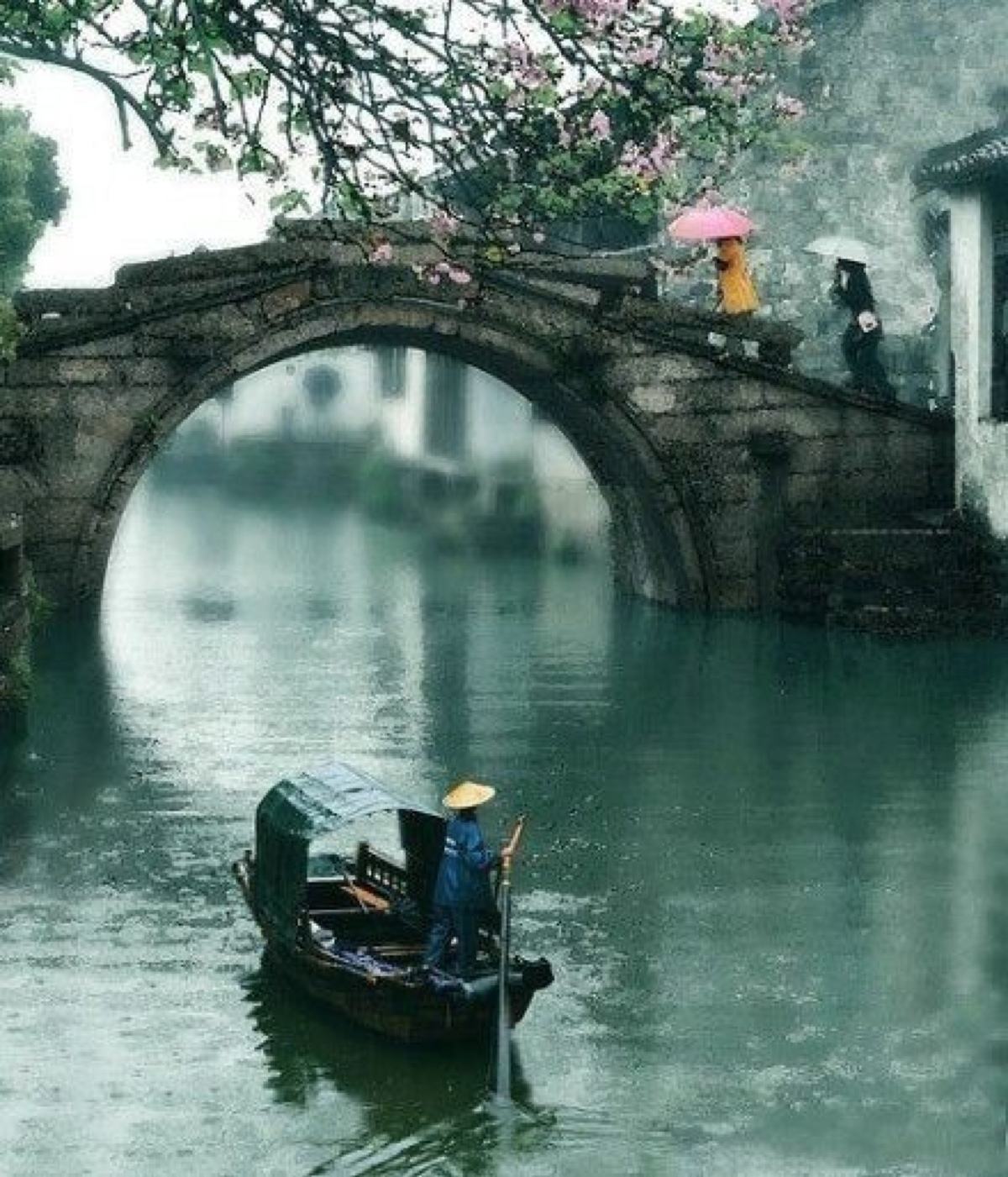 烟雨濛濛的水乡美景