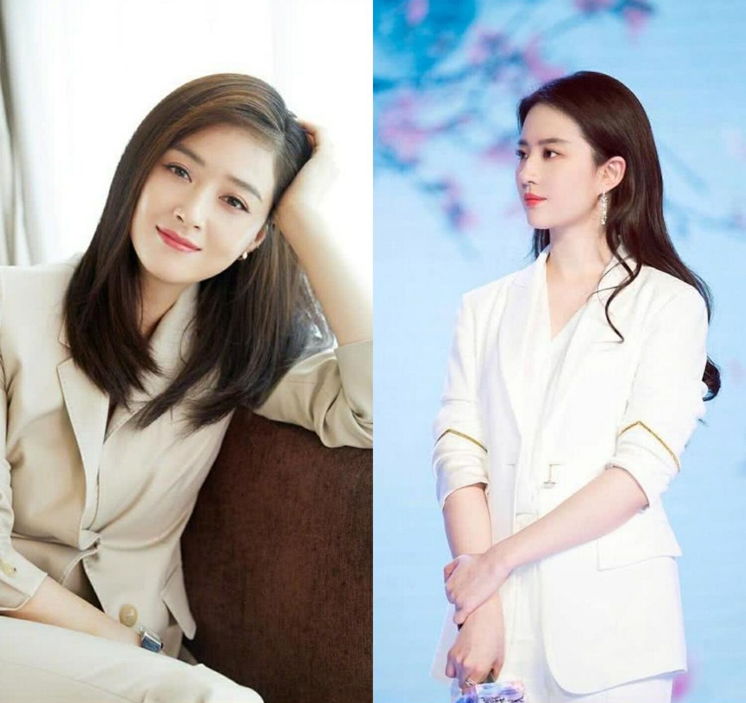 106的斤刘亦菲和110斤的蒋欣穿西装,证明微胖也可以这么美!