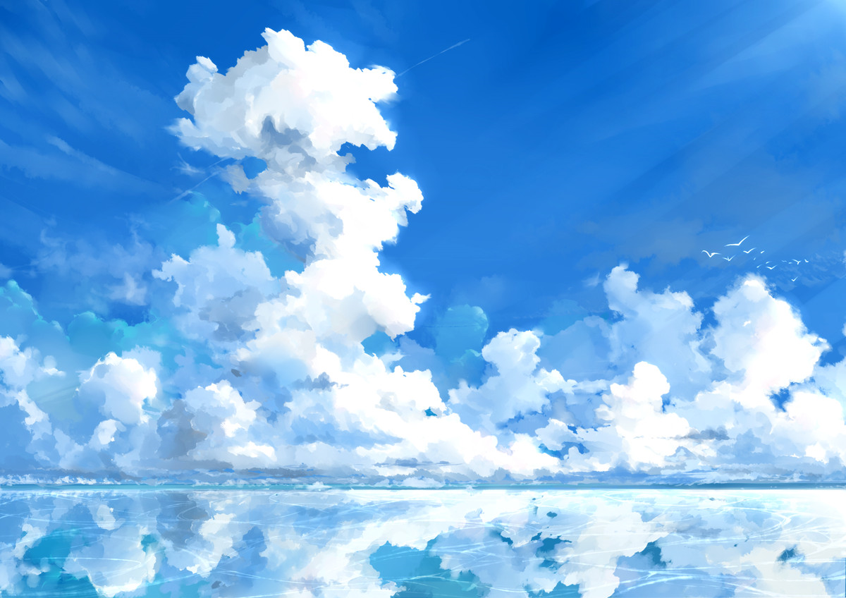 动漫美图:蓝天白云,海天一色美如画!