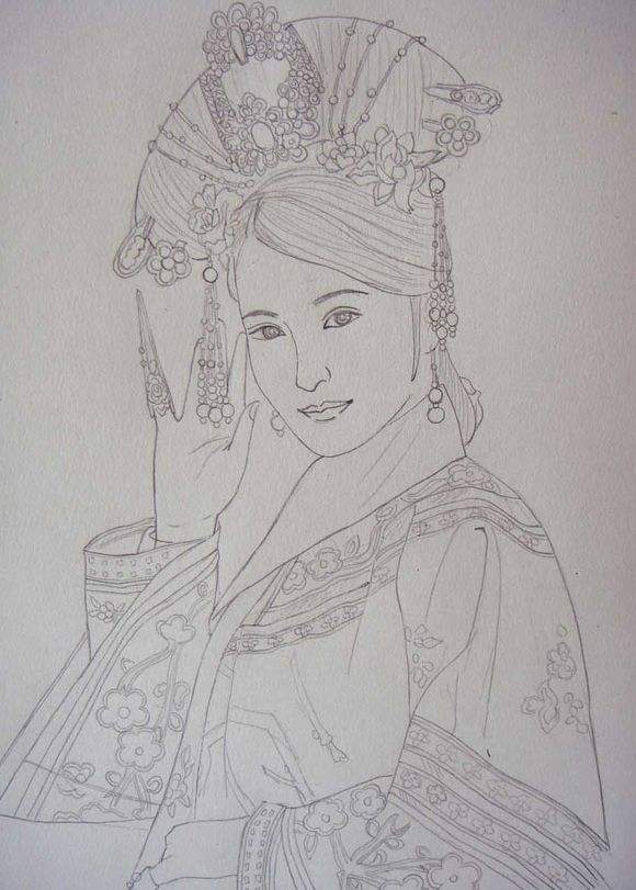 古代美女素描 妃子图片