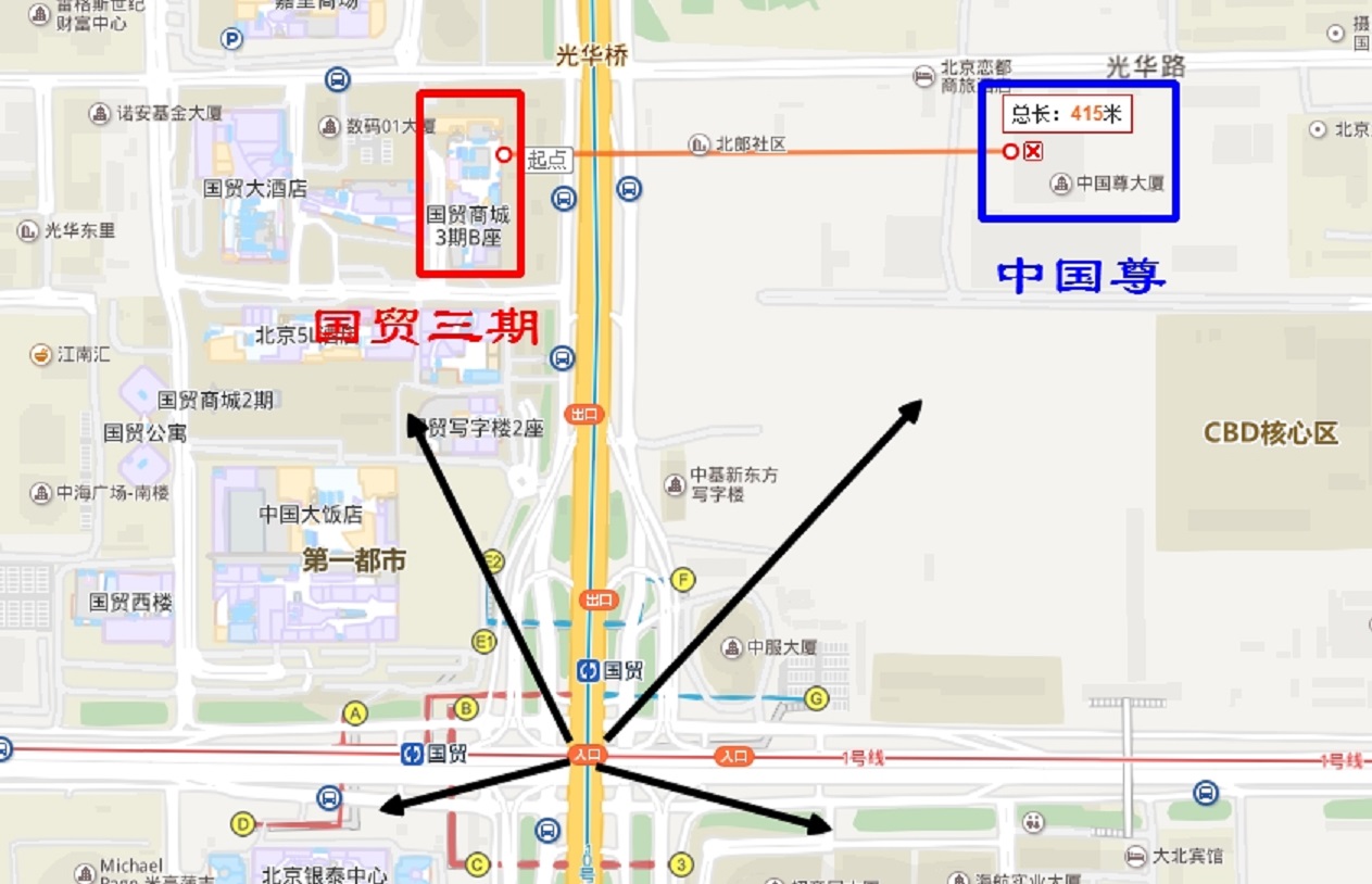 北京国贸三期临近东三环,也临街国贸桥,从国贸桥看起来国贸三期的效果