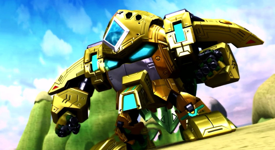 菠萝吹雪二代机甲,在第7集中由黄色智慧莲珠升级成功.