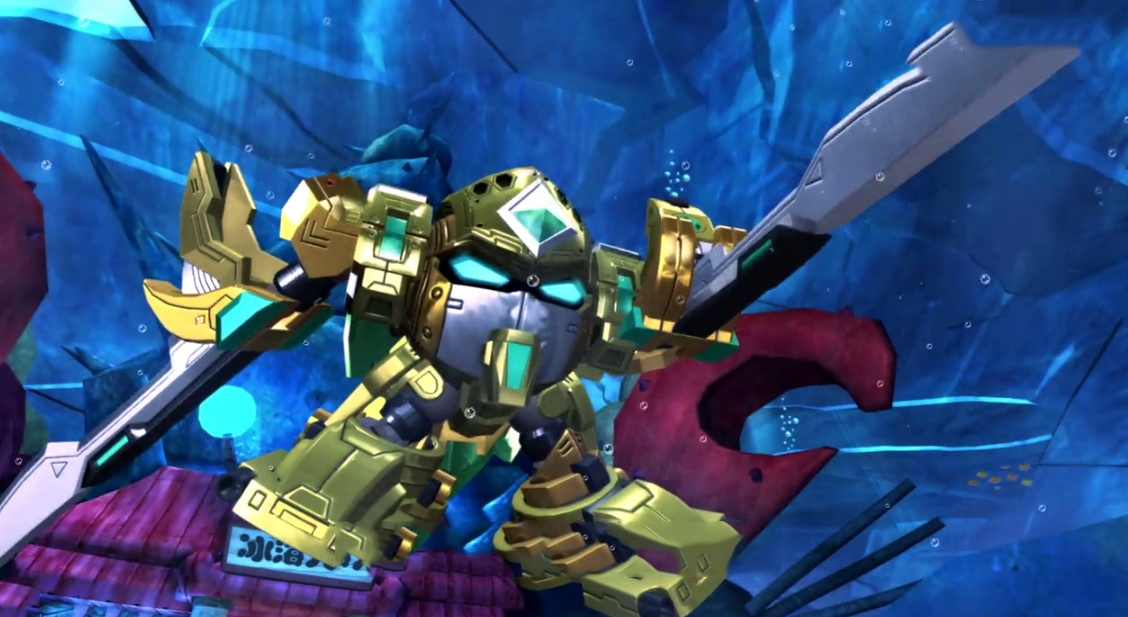 菠萝吹雪二代机甲,在第7集中由黄色智慧莲珠升级成功.