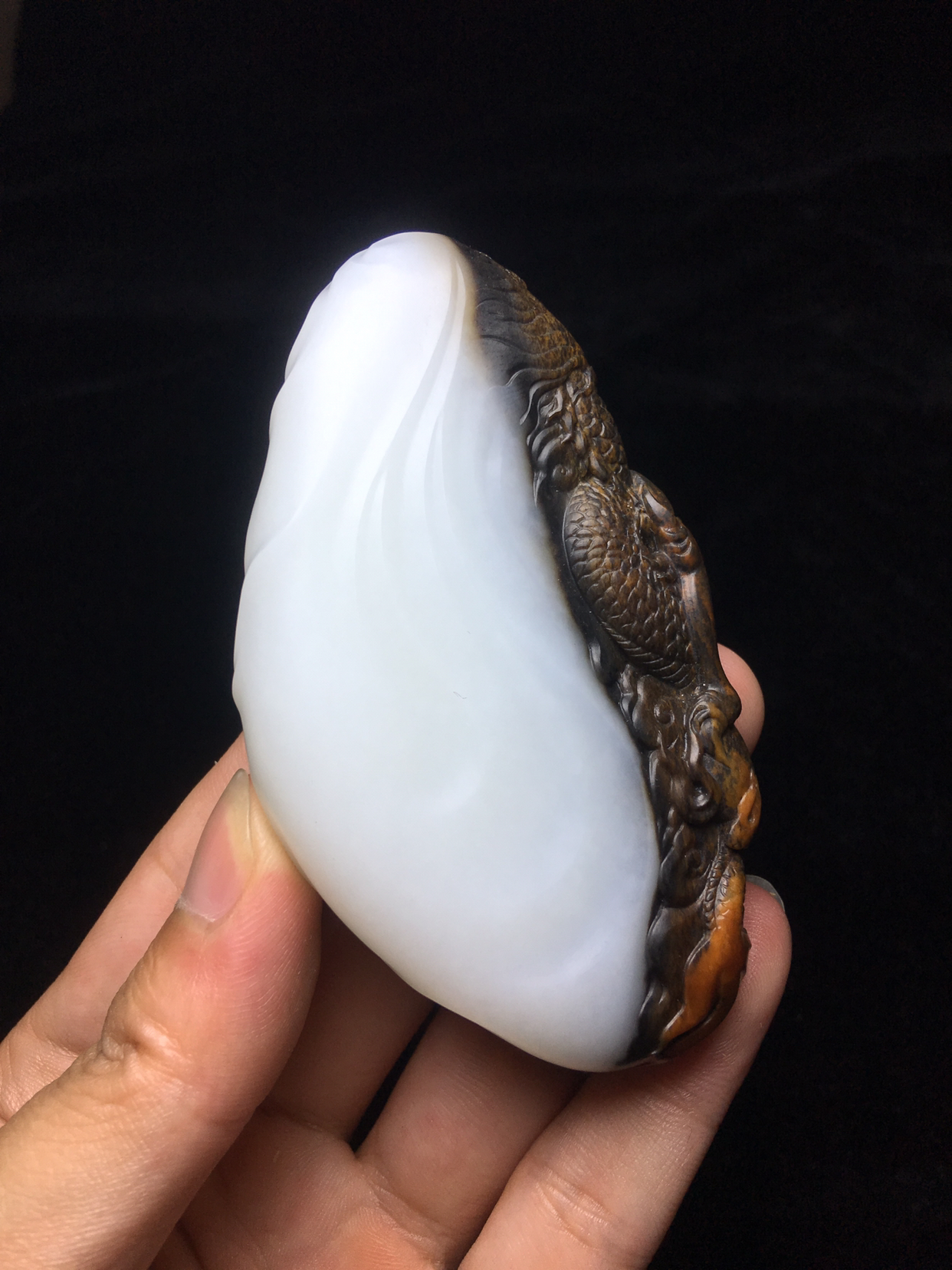 一级白,羊脂玉,收藏级,和田玉俄料把件《一统天下》