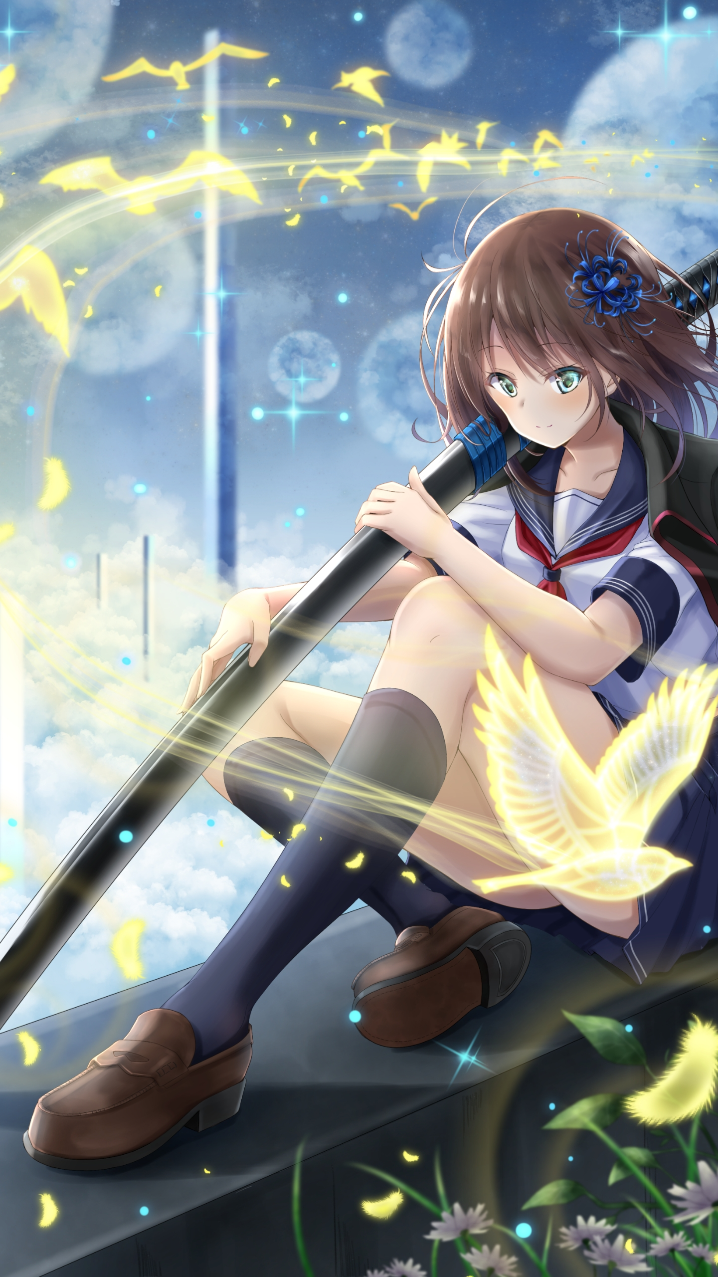 次元记忆|二次元少女美图,图1扛刀独坐的少女真是又美又帅气