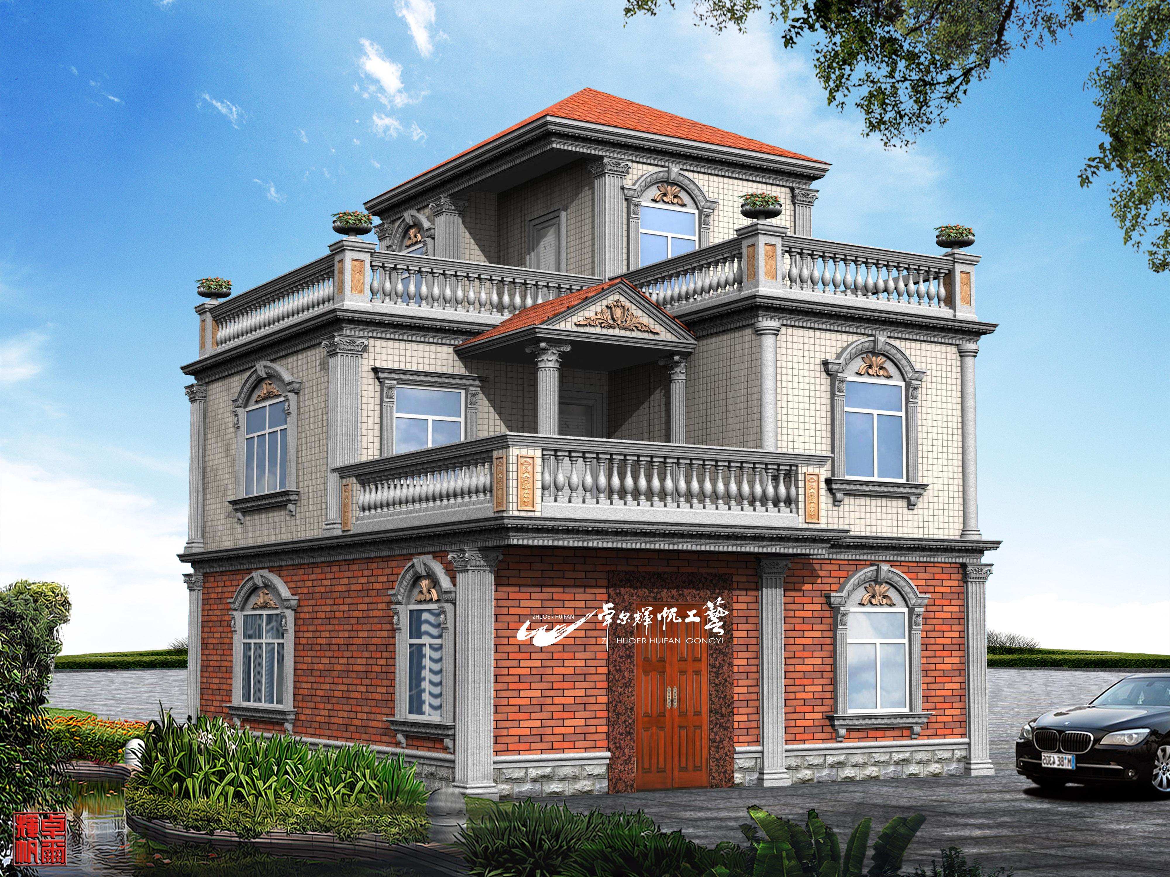 a--别墅建筑风格(完全收藏版)--罗马柱真石漆结合效果