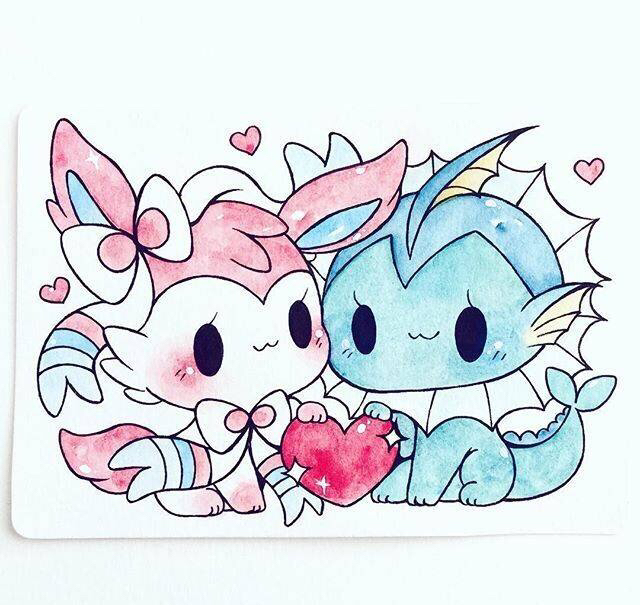 水彩手绘,成双成对的可爱动漫小精灵,精灵梦宝贝