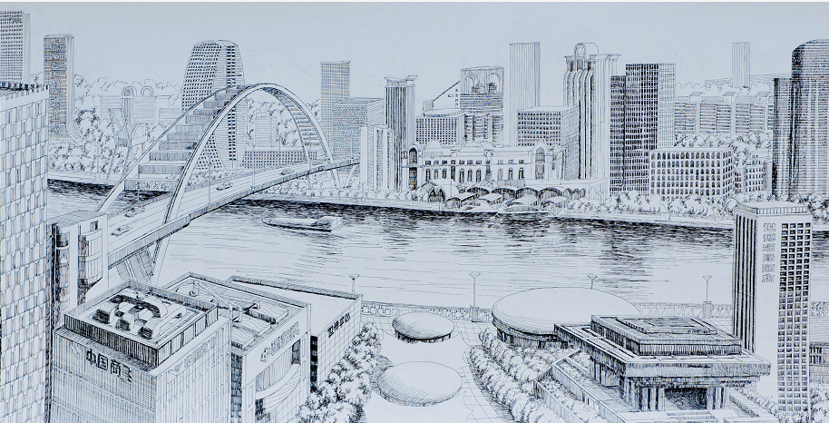 5年勾勒30米钢笔画长卷,黑白灰色系的上海滨江焕发别样美