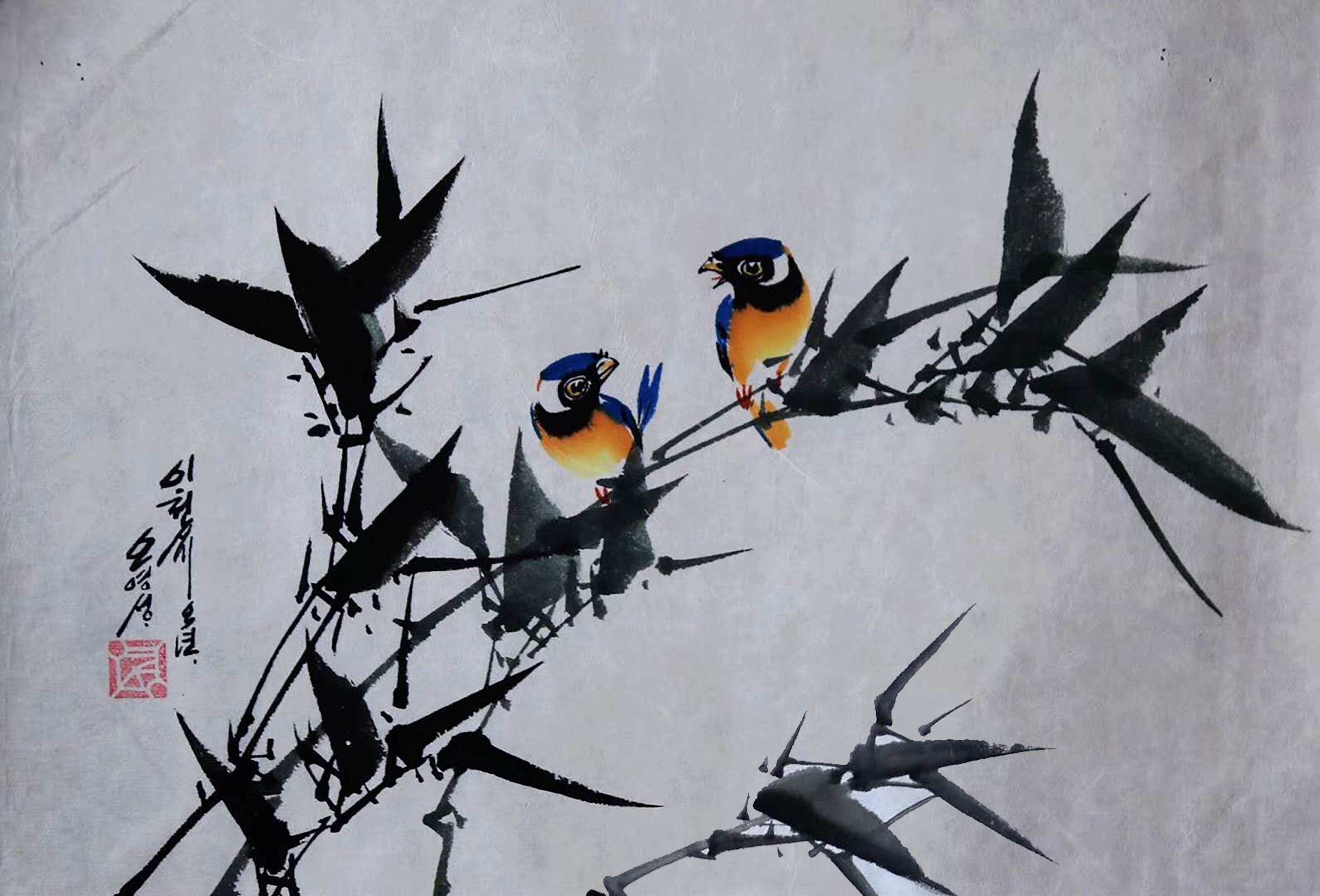 写意水墨花鸟画:竹报平安