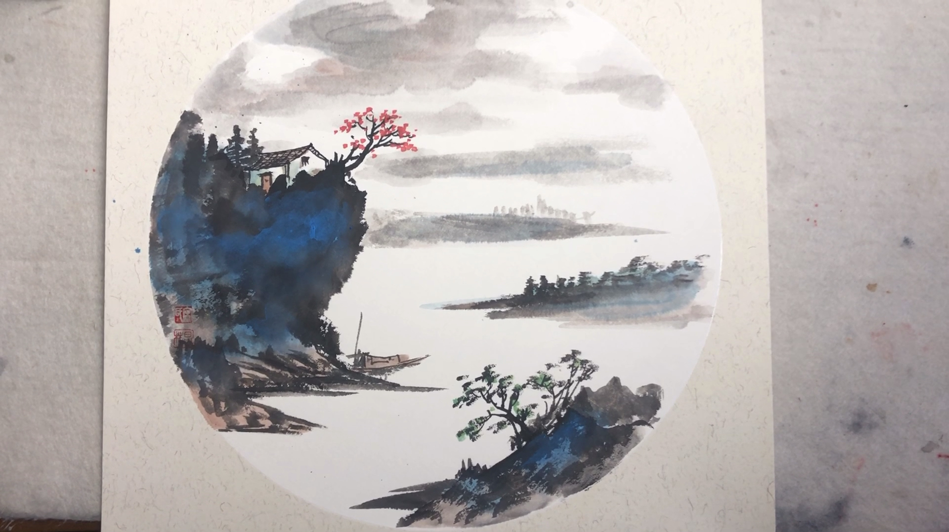 没有国画山水基础也能画,这张作品简单易上手,意境悠远