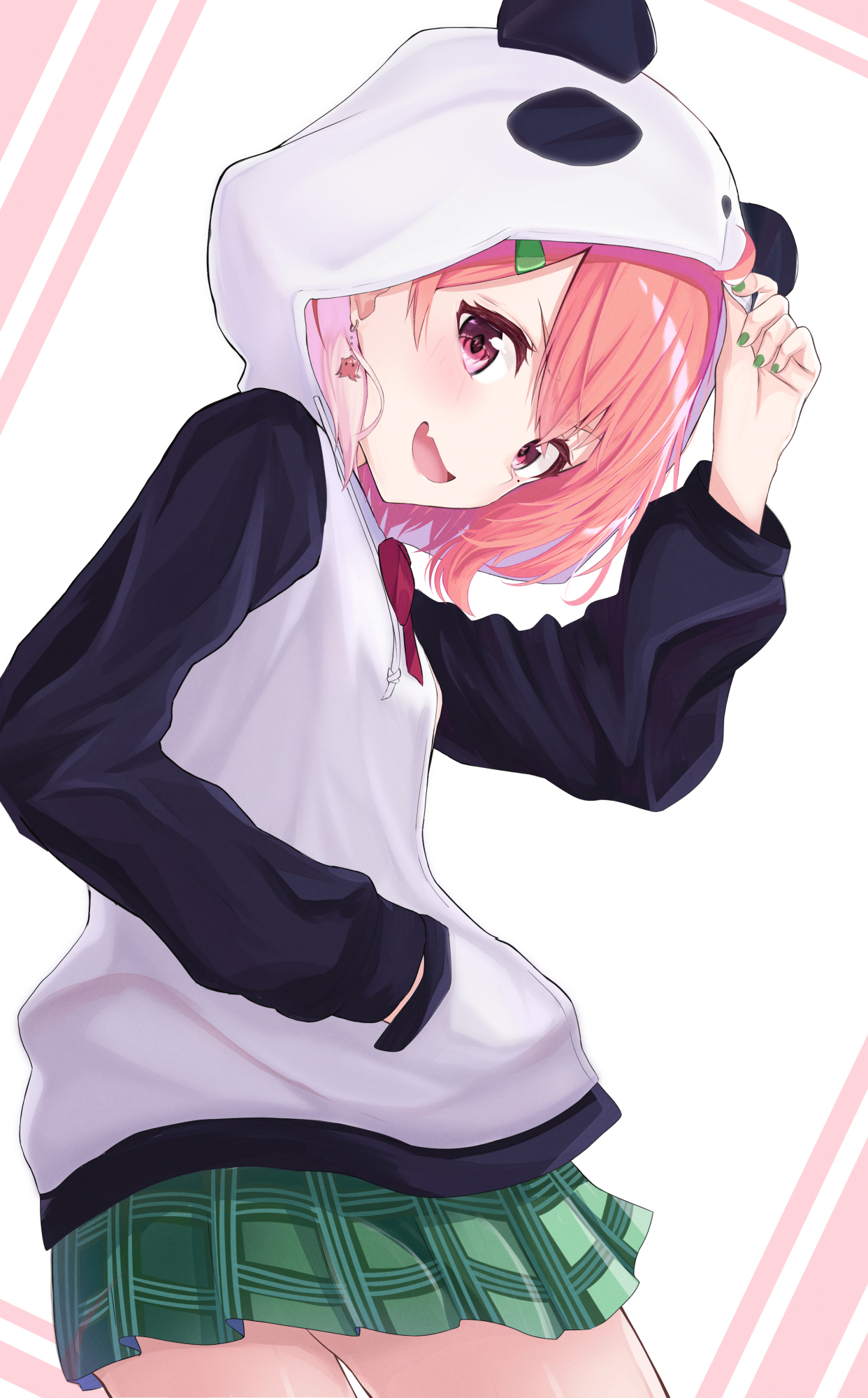 精选日系风二次元漫画师纯手绘戴熊猫头套萌妹子的手机壁纸