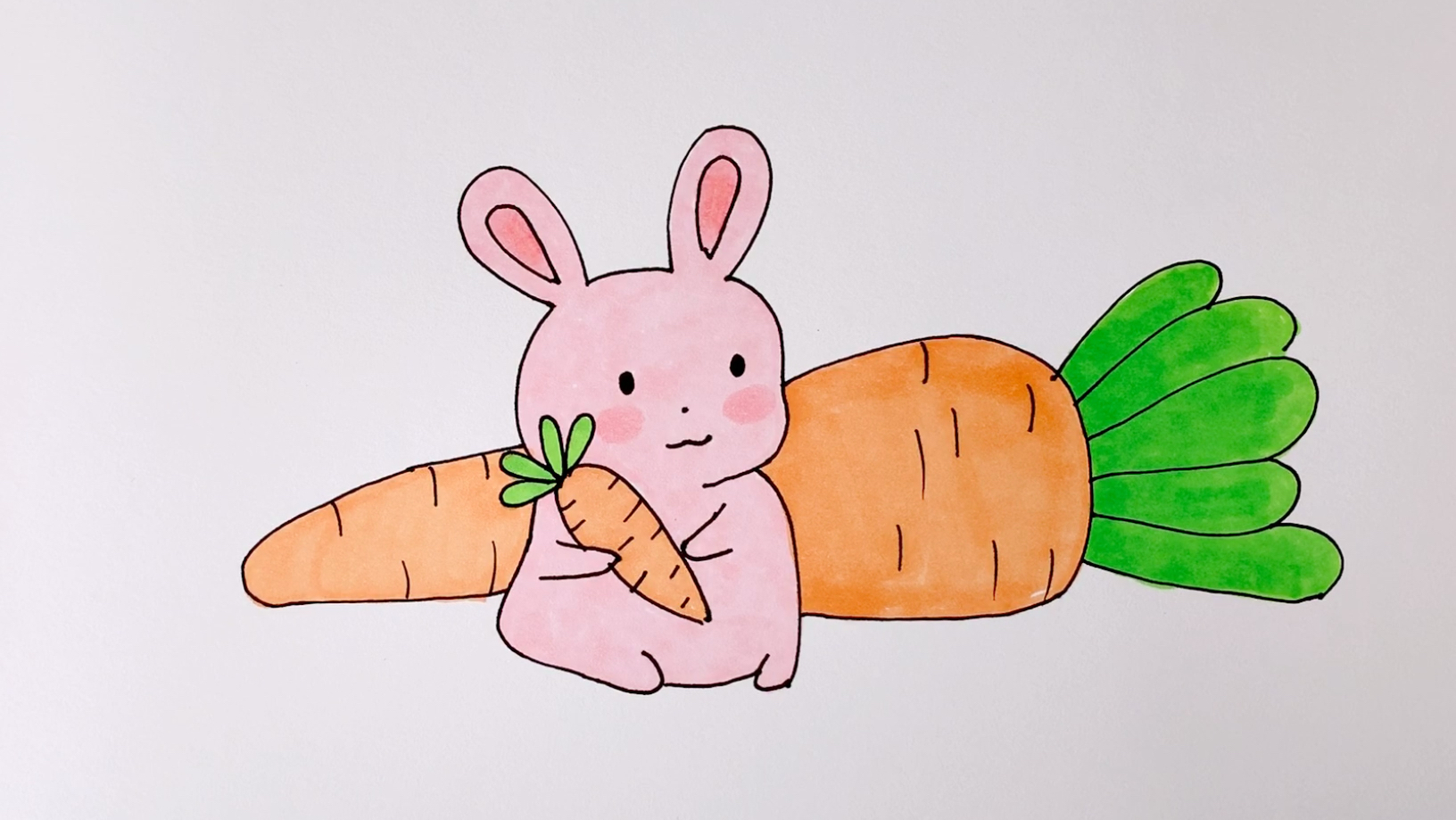 卡通简笔画小白兔,爱吃萝卜和青菜,一起来画一只吧～