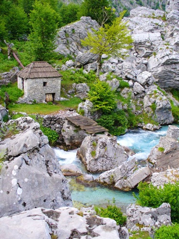 山间小屋,湖边绿树