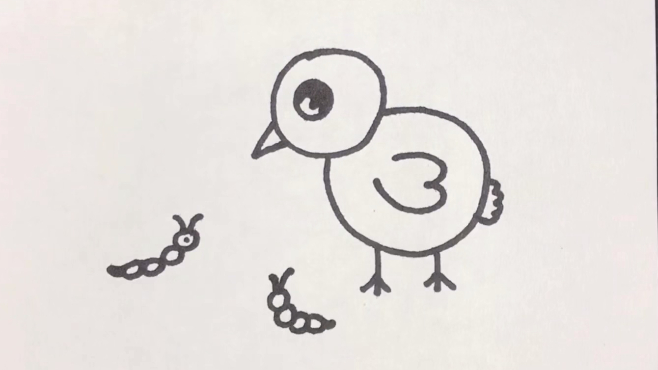 简笔画:吃毛毛虫的小萌鸡