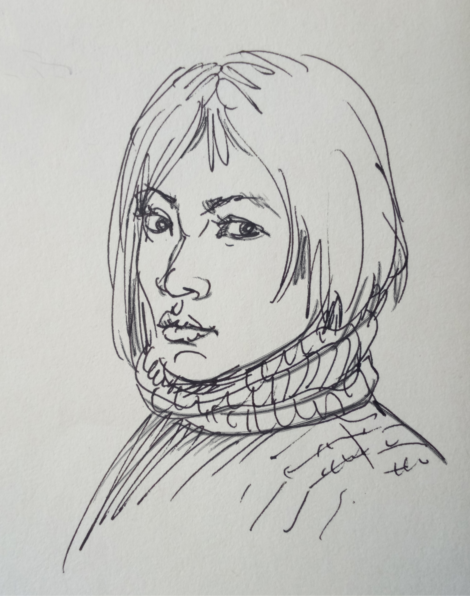 素描速写,戴眼镜的女青年