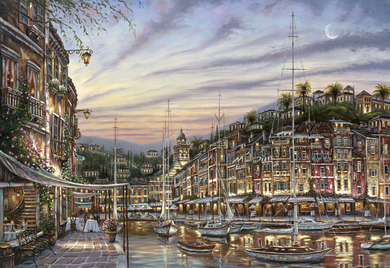 电脑壁纸一一 robert finale油画,异国情调小镇风光油画