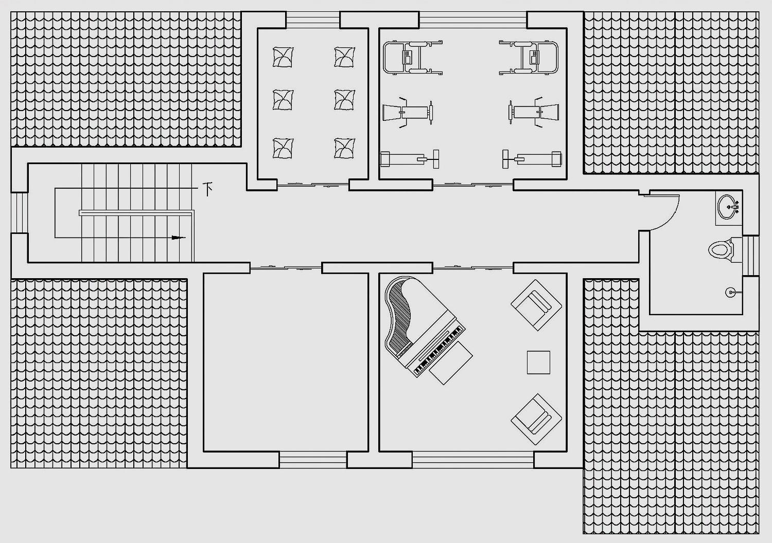 三层平面设计图:钢琴房,健身房.