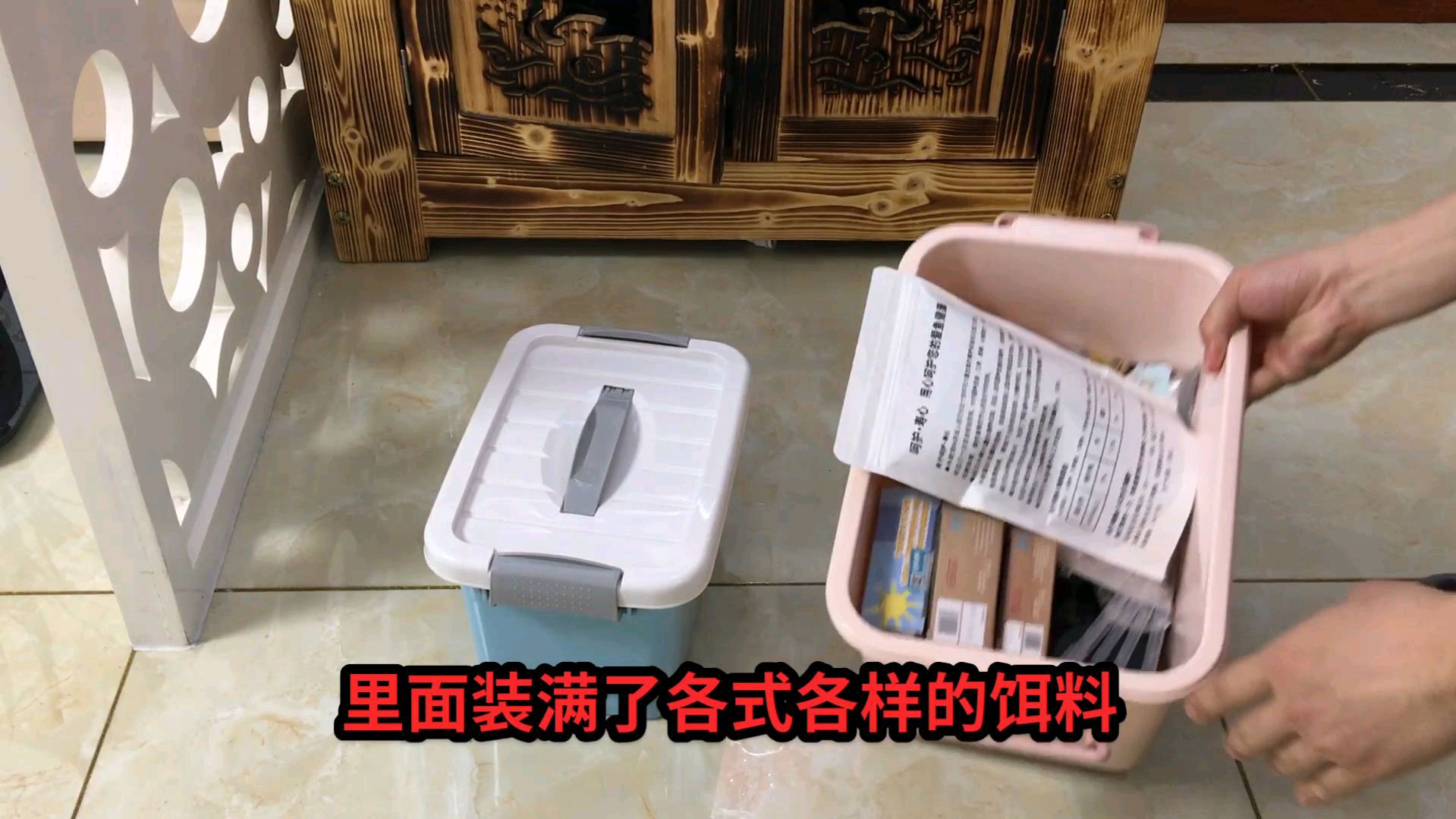 家中养鱼必备食物和药品,装了满满两个小箱子,一起看一下