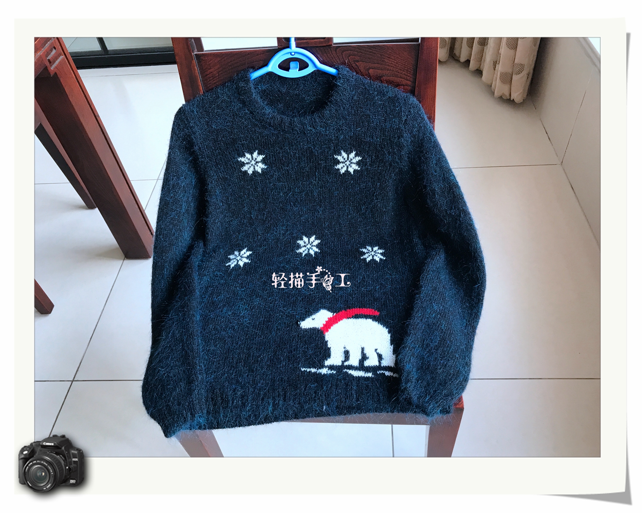 蓝色提花衫,动感的北极熊图案,可爱漂亮