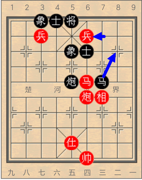 中国象棋残局:双兵形成二鬼拍门杀势,离赢棋就不远了