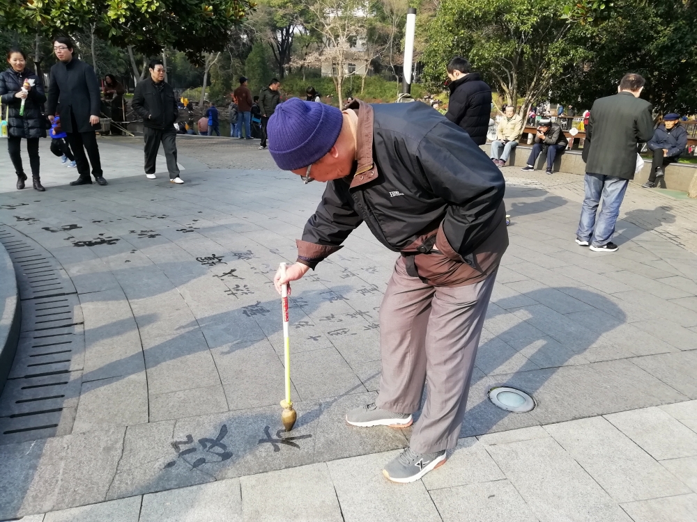 赞!苏州大公园现身"书法家"大显身手