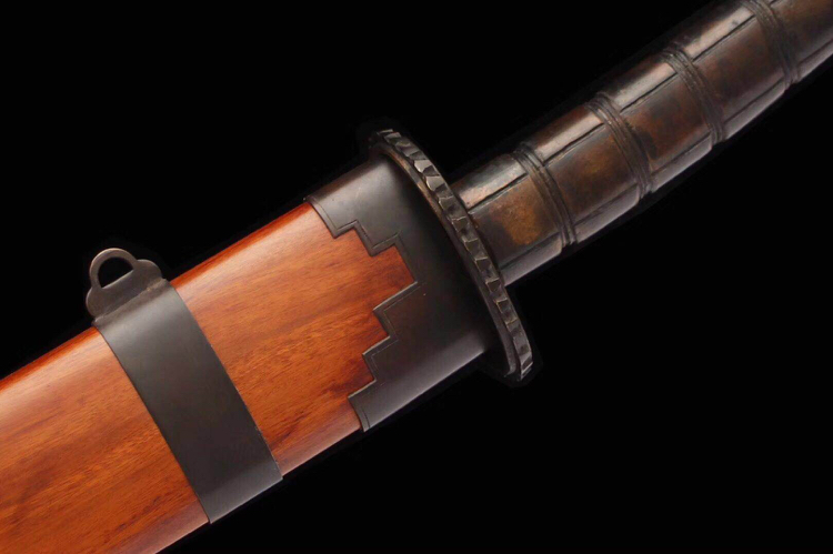 进口酸枝木刀鞘,全铜刀装,刃材花纹钢锻打,全铜手柄