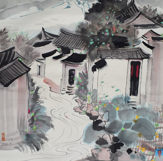 吴冠中《江南小镇》