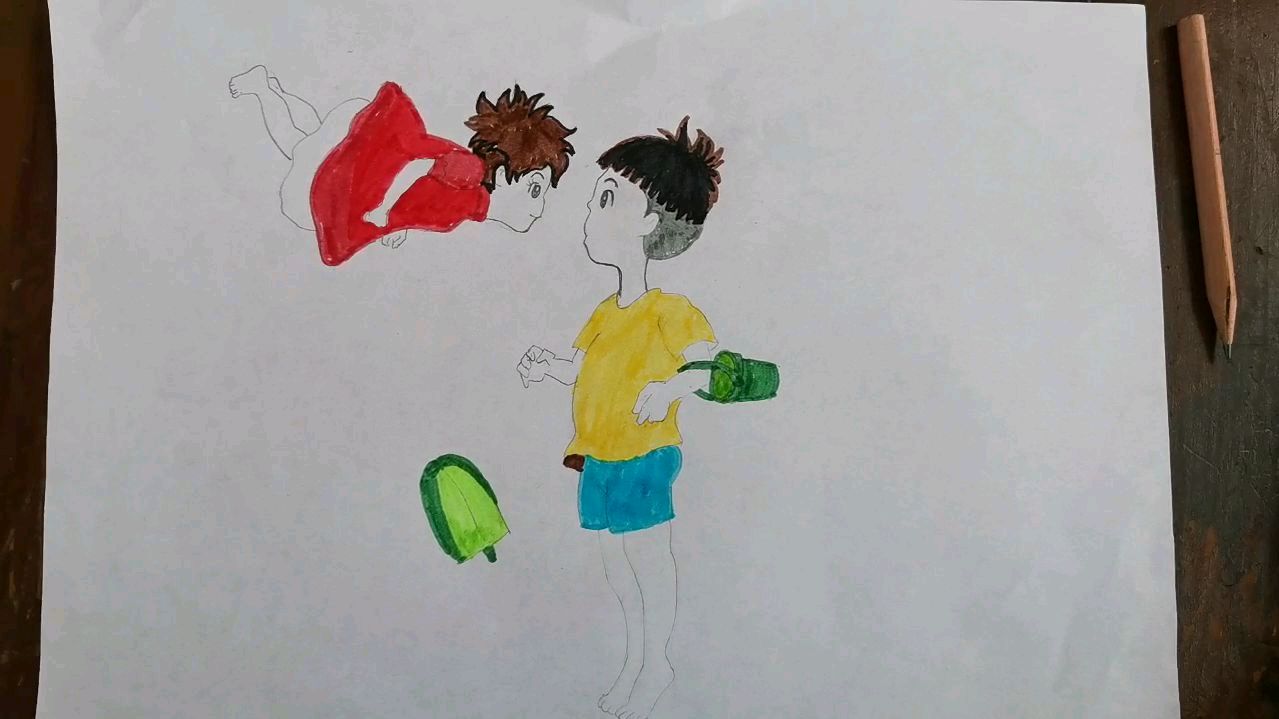 水彩笔画:宫崎骏动漫悬崖上的金鱼姬