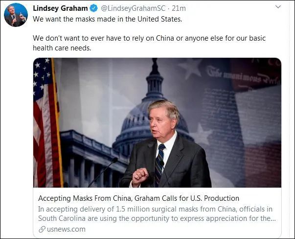 推荐：150万个中国口罩卸货现场，美参议员心态失衡：我们想要美国制造