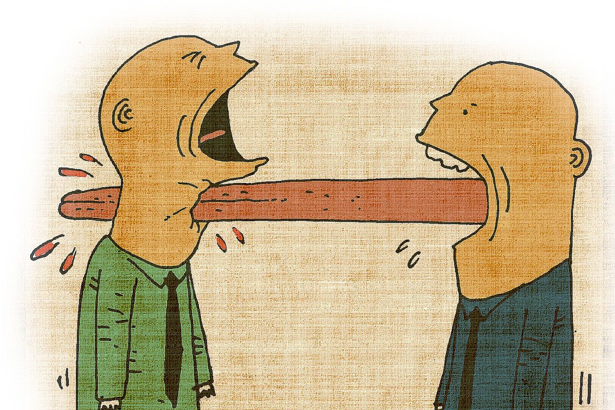 插图多人相互谩骂插画图片内心住两个小人对抗的图片讽刺友情的图片