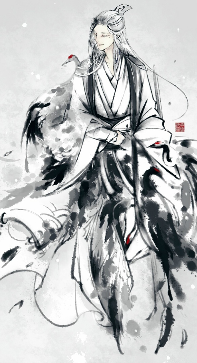 《魔道祖师》水墨风壁纸,晓星尘仙气飘飘,蓝忘机笑容