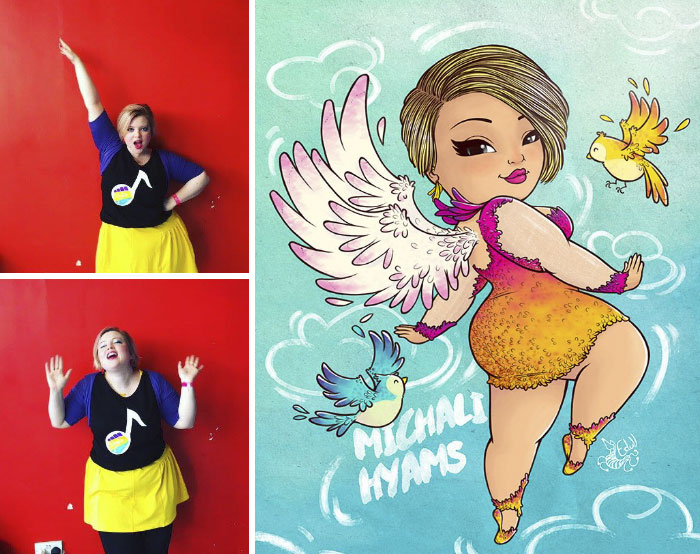 请仔细放大看,艺术家把35个女性"胖子"画成卡通画后,太美了!