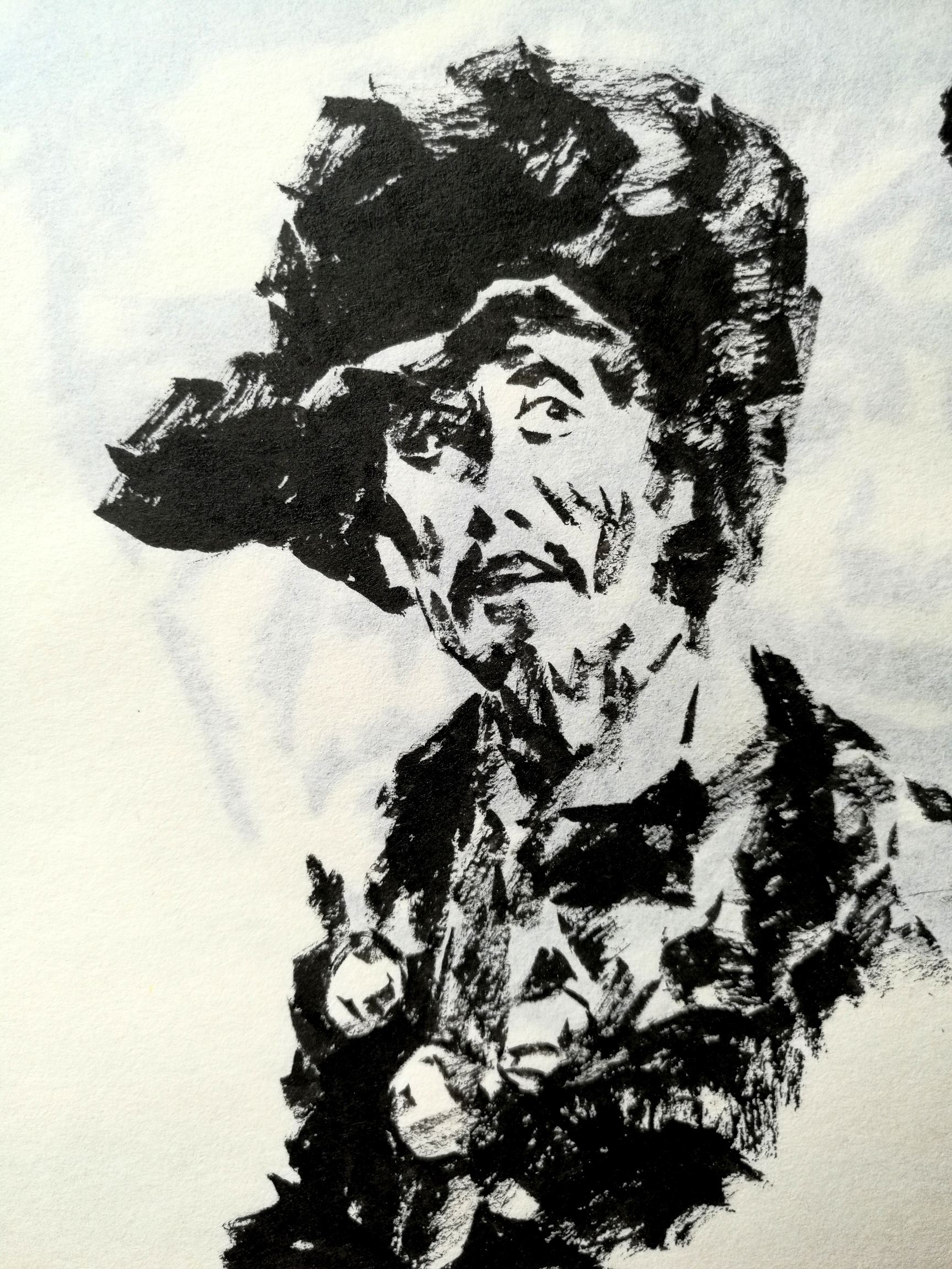 人物半身像素描(5),老年男子像,毛笔.