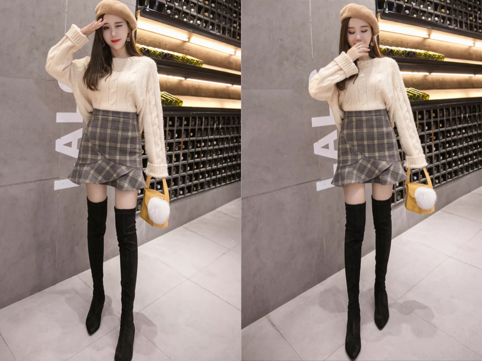 小个子短裙 过膝靴,2018年秋冬这样穿最显高挑!