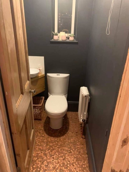 英国男子用5500枚1便士硬币diy厕所地板