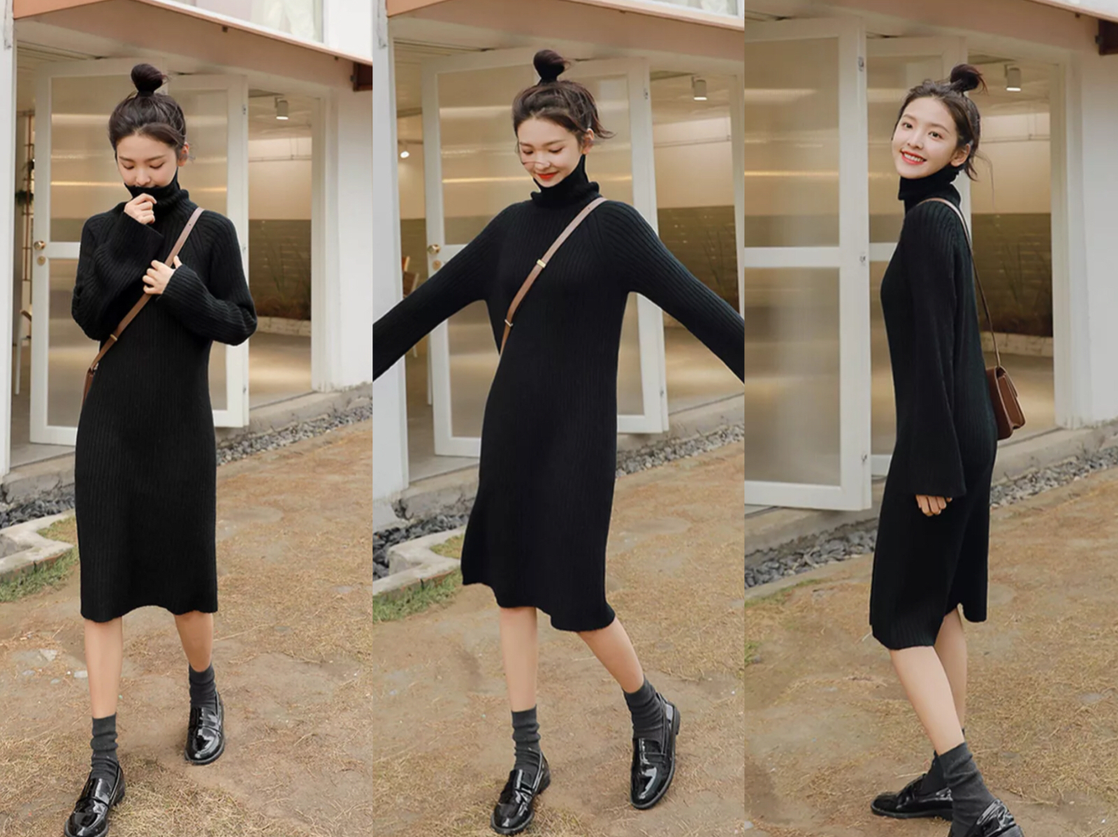 今年流行黑色毛衣裙,不挑身材,任何人穿上都显瘦!