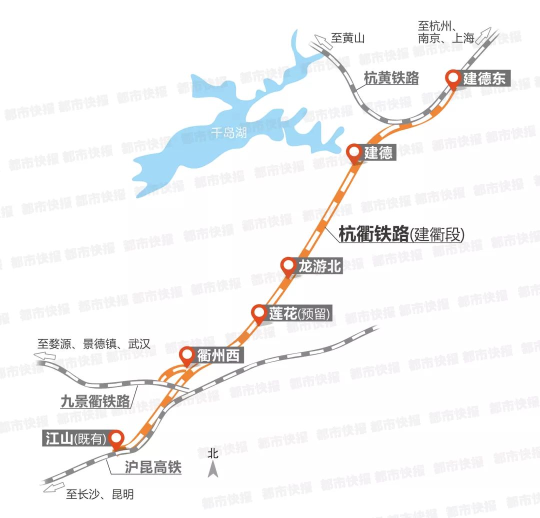 杭衢铁路(建衢段) 之后南行跨常山港引入江山站,设联络线引入沪昆